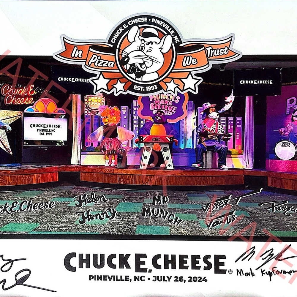 Signed Chuck E. Cheese Pineville 2024 Legacy Store Animatronic CEC SHOWBIZ Print